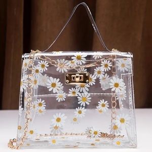 Cute Floral Transparent Mini Bag with delicate gold accents and chain